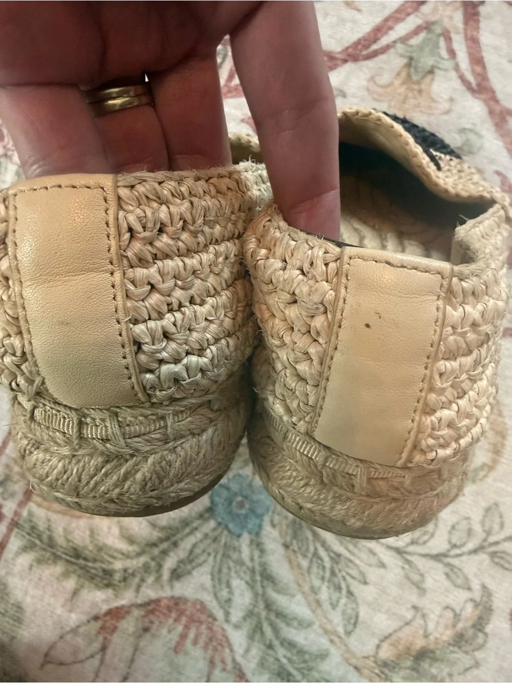 Tory Burch Crochet Espadrille Flats in Natural and Black Raffia
